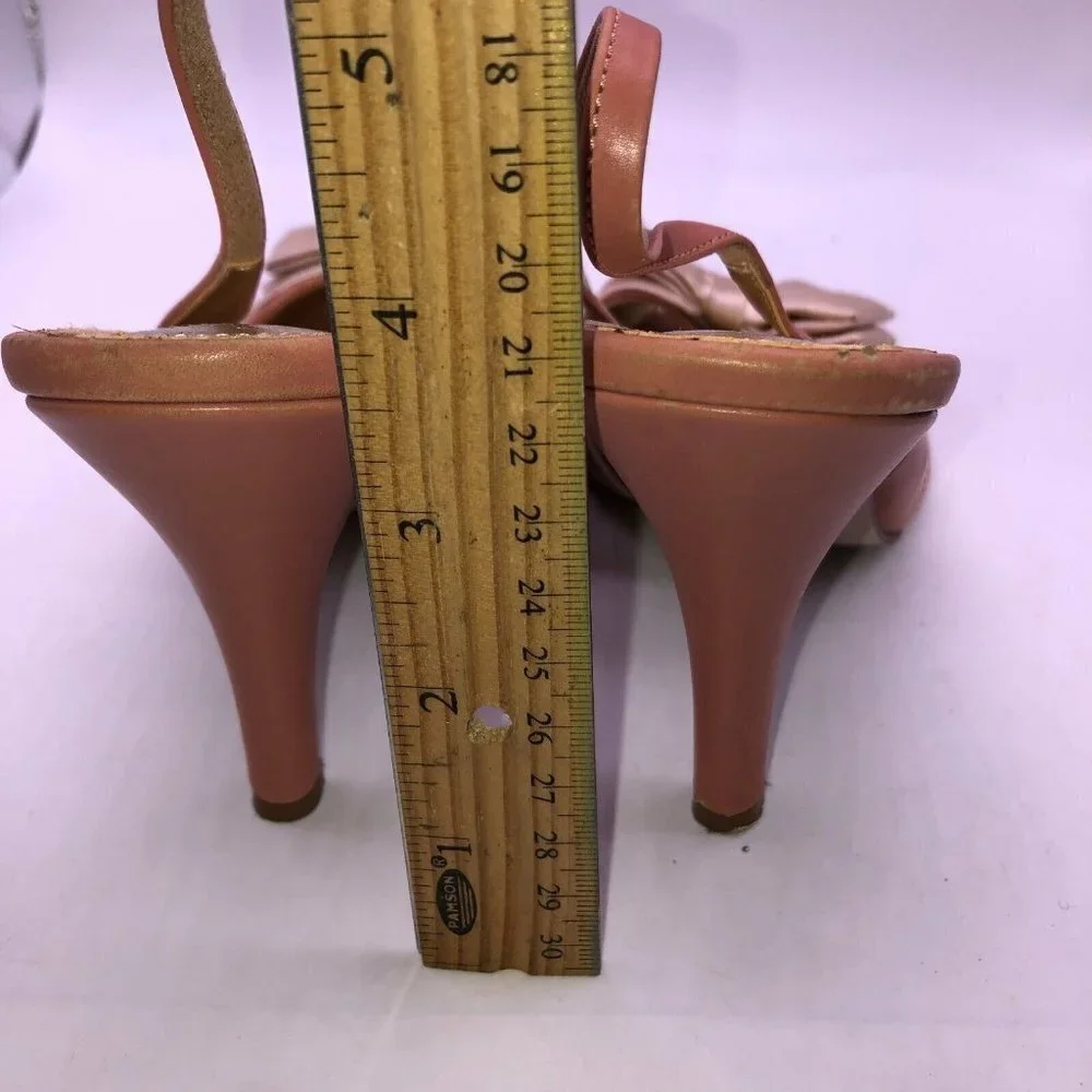 J Crew Womens Size 7 Pink Leather Bow Slip On Peep Toe Slingback Heels Shoes